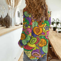 Hawaii Fruits Hippie Style Women Casual Shirt Vibrant Colorful LT01 - Polynesian Pride