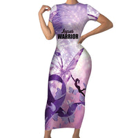 Personalized Polynesian Lupus Awareness Short Sleeve Bodycon Dress Butterfly Hologram Lupus Warrior LT01 Long Dress Purple - Polynesian Pride
