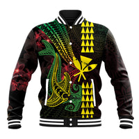 Hawaii Kakau Hammerhead Shark Baseball Jacket Neon Plumeria Pattern