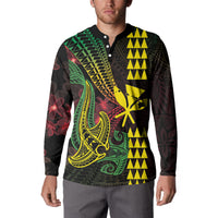 Hawaii Kakau Hammerhead Shark Button Sweatshirt Neon Plumeria Pattern