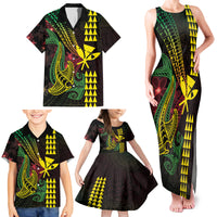 Hawaii Kakau Hammerhead Shark Family Matching Tank Maxi Dress and Hawaiian Shirt Neon Plumeria Pattern