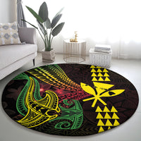 Hawaii Kakau Hammerhead Shark Round Carpet Neon Plumeria Pattern