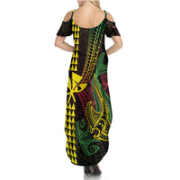 Hawaii Kakau Hammerhead Shark Summer Maxi Dress Neon Plumeria Pattern LT01 - Polynesian Pride