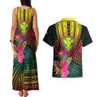 Hawaii Kanaka Maoli Flag Day Couples Matching Tank Maxi Dress and Hawaiian Shirt Tropical Flowers