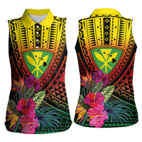 Hawaii Kanaka Maoli Flag Day Women Sleeveless Polo Shirt Tropical Flowers