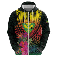 Hawaii Kanaka Maoli Flag Day Zip Hoodie Tropical Flowers