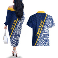 Nauru Independence Day Couples Matching Off The Shoulder Long Sleeve Dress and Hawaiian Shirt Repubrikin Naoero Gods Will First LT01 - Polynesian Pride