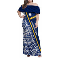 Nauru Independence Day Family Matching Off Shoulder Maxi Dress and Hawaiian Shirt Repubrikin Naoero Gods Will First LT01 Mom's Dress Blue - Polynesian Pride