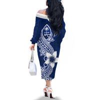Hafa Adai Guam Family Matching Off Shoulder Long Sleeve Dress and Hawaiian Shirt Polynesian Floral Blue Pattern LT01 - Polynesian Pride