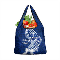 Hafa Adai Guam Grocery Bag Polynesian Floral Blue Pattern