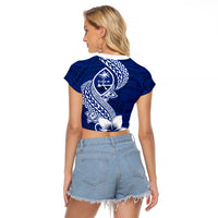 Hafa Adai Guam Raglan Cropped T Shirt Polynesian Floral Blue Pattern LT01 - Polynesian Pride