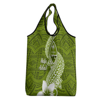 Hafa Adai Guam Grocery Bag Polynesian Olive Green Blue Pattern