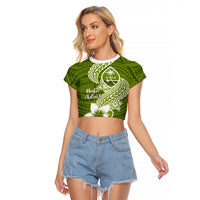 Hafa Adai Guam Raglan Cropped T Shirt Polynesian Olive Green Blue Pattern LT01 Female Green - Polynesian Pride