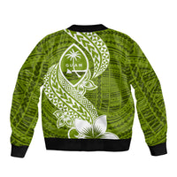 Hafa Adai Guam Sleeve Zip Bomber Jacket Polynesian Olive Green Blue Pattern LT01 - Polynesian Pride