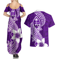 Hafa Adai Guam Couples Matching Summer Maxi Dress and Hawaiian Shirt Polynesian Floral Purple Pattern LT01 - Polynesian Pride