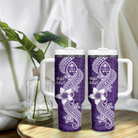 Hafa Adai Guam Tumbler With Handle Polynesian Floral Purple Pattern