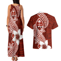 Hafa Adai Guam Couples Matching Tank Maxi Dress and Hawaiian Shirt Polynesian Floral Red Pattern LT01 - Polynesian Pride