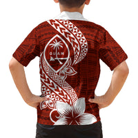 Hafa Adai Guam Family Matching Off Shoulder Maxi Dress and Hawaiian Shirt Polynesian Floral Red Pattern LT01 - Polynesian Pride