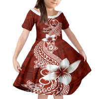 Hafa Adai Guam Family Matching Off Shoulder Maxi Dress and Hawaiian Shirt Polynesian Floral Red Pattern LT01 Daughter's Dress Red - Polynesian Pride