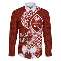 Hafa Adai Guam Family Matching Off Shoulder Maxi Dress and Hawaiian Shirt Polynesian Floral Red Pattern LT01 Dad's Shirt - Long Sleeve Red - Polynesian Pride
