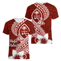 Hafa Adai Guam Women V Neck T Shirt Polynesian Floral Red Pattern LT01 - Polynesian Pride