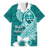 Hafa Adai Guam Family Matching Off Shoulder Maxi Dress and Hawaiian Shirt Polynesian Floral Teal Pattern LT01 Dad's Shirt - Short Sleeve Teal - Polynesian Pride