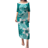 Hafa Adai Guam Family Matching Puletasi Dress and Hawaiian Shirt Polynesian Floral Teal Pattern LT01 Mom's Dress Teal - Polynesian Pride