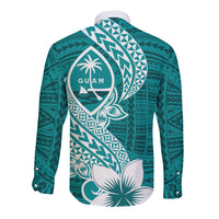 Hafa Adai Guam Long Sleeve Button Shirt Polynesian Floral Teal Pattern LT01 - Polynesian Pride