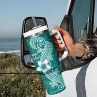 Hafa Adai Guam Tumbler With Handle Polynesian Floral Teal Pattern