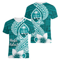 Hafa Adai Guam Women V Neck T Shirt Polynesian Floral Teal Pattern LT01 - Polynesian Pride