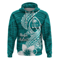 Hafa Adai Guam Zip Hoodie Polynesian Floral Teal Pattern LT01 Pullover Hoodie Teal - Polynesian Pride