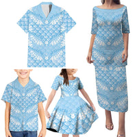 Baby Blue Mermaid Puakenikeni Maile Lei Family Matching Puletasi and Hawaiian Shirt LT01 - Polynesian Pride