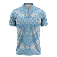 Baby Blue Mermaid Puakenikeni Maile Lei Zipper Polo Shirt LT01 Blue - Polynesian Pride