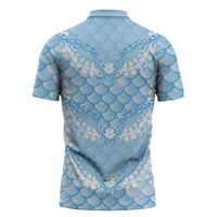 Baby Blue Mermaid Puakenikeni Maile Lei Zipper Polo Shirt LT01 - Polynesian Pride