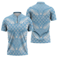 Baby Blue Mermaid Puakenikeni Maile Lei Zipper Polo Shirt LT01 - Polynesian Pride