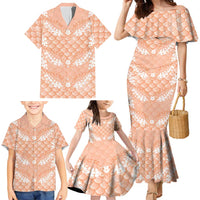 Apricot Mermaid Puakenikeni Maile Lei Family Matching Mermaid Dress and Hawaiian Shirt LT01 - Polynesian Pride