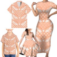 Apricot Mermaid Puakenikeni Maile Lei Family Matching Short Sleeve Bodycon Dress and Hawaiian Shirt LT01 - Polynesian Pride
