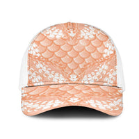 Apricot Mermaid Puakenikeni Maile Lei Mesh Trucker Cap LT01 One Size White Apricot - Polynesian Pride