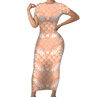 Apricot Mermaid Puakenikeni Maile Lei Short Sleeve Bodycon Dress LT01 Long Dress Apricot - Polynesian Pride