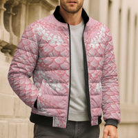 Soft Pink Mermaid Puakenikeni Maile Lei Bomber Puffer Jacket LT01 - Polynesian Pride