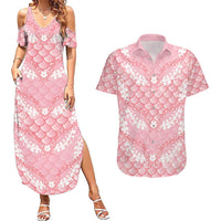 Soft Pink Mermaid Puakenikeni Maile Lei Couples Matching Summer Maxi Dress and Hawaiian Shirt LT01 Pink - Polynesian Pride