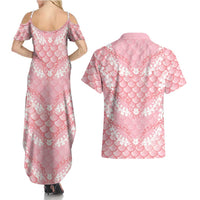 Soft Pink Mermaid Puakenikeni Maile Lei Couples Matching Summer Maxi Dress and Hawaiian Shirt LT01 - Polynesian Pride