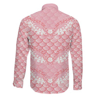 Soft Pink Mermaid Puakenikeni Maile Lei Family Matching Off The Shoulder Long Sleeve Dress and Hawaiian Shirt LT01 - Polynesian Pride