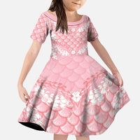 Soft Pink Mermaid Puakenikeni Maile Lei Family Matching Short Sleeve Bodycon Dress and Hawaiian Shirt LT01 Daughter's Dress Pink - Polynesian Pride