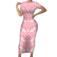 Soft Pink Mermaid Puakenikeni Maile Lei Family Matching Short Sleeve Bodycon Dress and Hawaiian Shirt LT01 Mom's Dress Pink - Polynesian Pride
