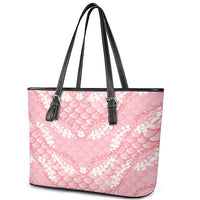 Soft Pink Mermaid Puakenikeni Maile Lei Leather Tote Bag
