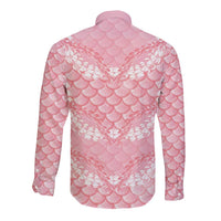 Soft Pink Mermaid Puakenikeni Maile Lei Long Sleeve Button Shirt