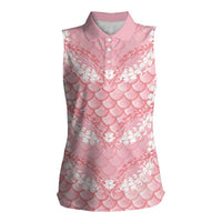 Soft Pink Mermaid Puakenikeni Maile Lei Women Sleeveless Polo Shirt LT01 Female Pink - Polynesian Pride