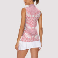 Soft Pink Mermaid Puakenikeni Maile Lei Women Sleeveless Polo Shirt LT01 - Polynesian Pride