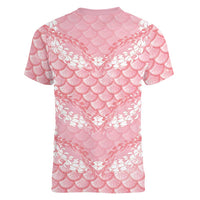 Soft Pink Mermaid Puakenikeni Maile Lei Women V-Neck T-Shirt LT01 - Polynesian Pride